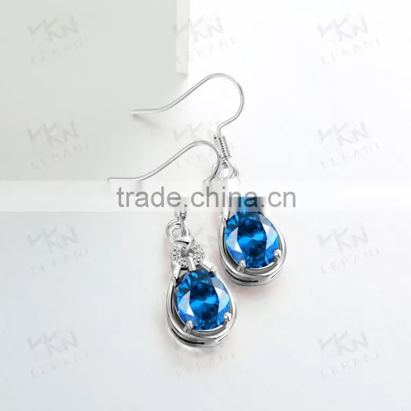 2015 Romantic Imitation Long Blue Platinum Gold Plated Aaa Cubic Zircon Earrings photo-2