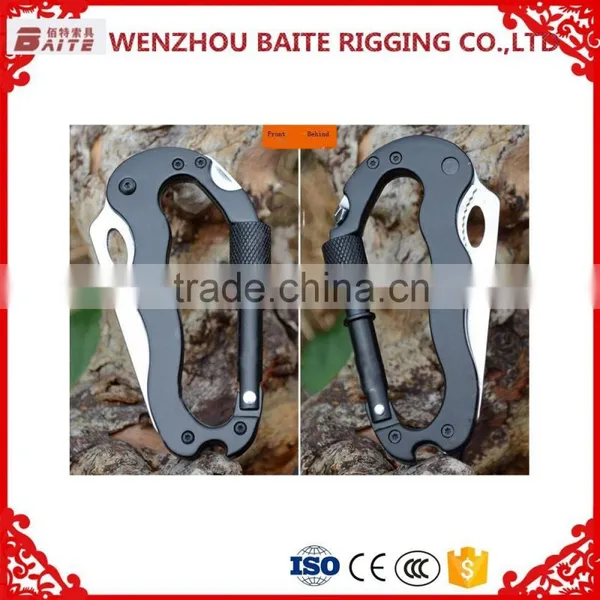 Outdoor Black Multipul-purpose Aluminum Alloy Snap Hook, Aluminum Carabiner With Screw ,with Knife ,with Bottle Opener photo-2