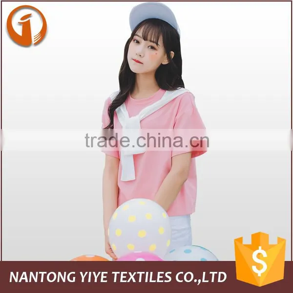 2016 Excellent Khaki Wholesale 100% Cotton O-neck Pink Sailor Collar Combat Women Military Uniforms T-shirts