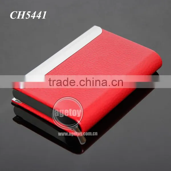 Lichee Pattern Red Leather Flannelette Lining Stainless Steel Promotional Metal Leather Credit Card Holders photo-3