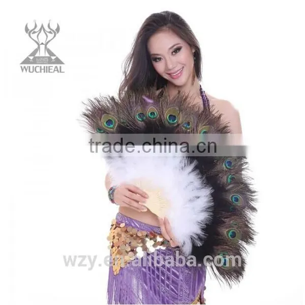 Turkey Feather and Peacock Feather Belly Dance Feather Hand Fans photo-4