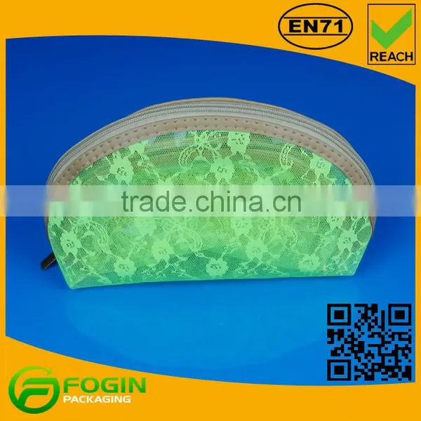 Green Color Custom Order Cosmetic Bag With Inner Mesh photo-3