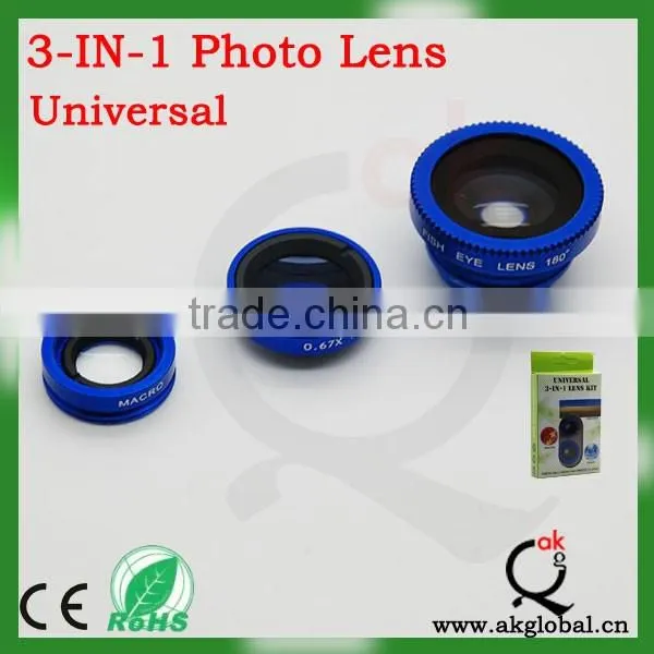 Wholesale Wide Angle&fisheye&Micro Clip 3 in 1 Lens for Samsung s4 Mobile Phone photo-5