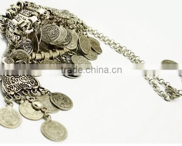 Bohemian Vintage Chunky Punk Tribal Antique Coins Tassels Choker Necklace photo-4