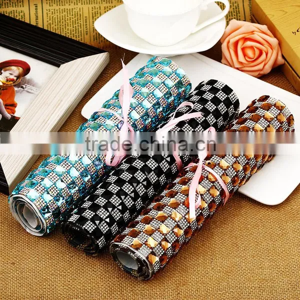 Nice Aquamarine Color 24x40cm Adhesive Rhinestone Sheets,Backing With Glue DIY Cut Square Rhinestone Mesh photo-2