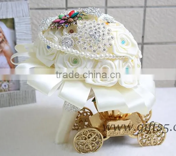 Handmade Large Brooch Wedding Bouquet Bridal Bridesmaids Custom Flower Bouquet Jeweled Bouquet in Ivory, Cream and White photo-2