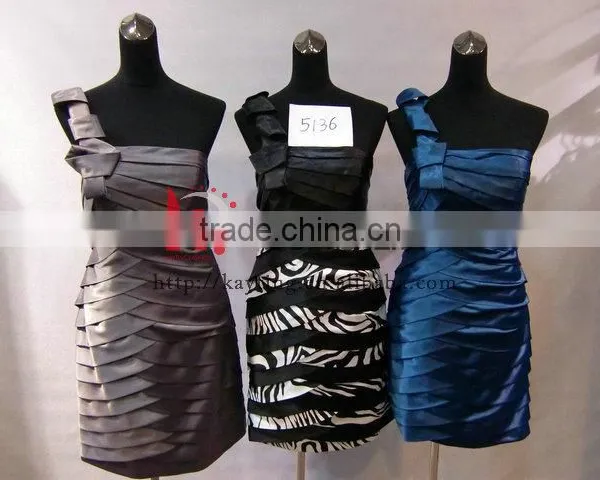Cheap One-shoulder Satin Gray Short Cocktail Dresses Designer Style Formal Evening Dress photo-4