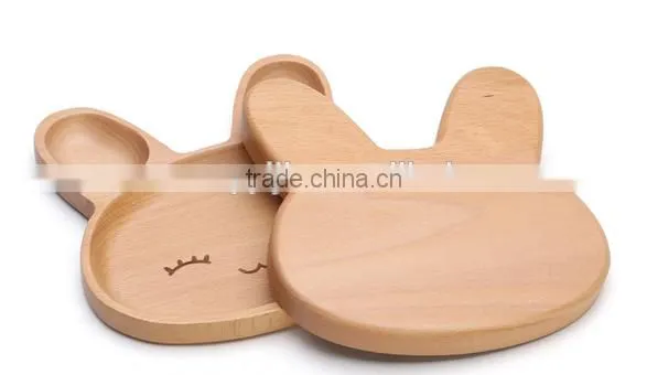 Kids Dinner Plate,beech Wood Food Tray,rabbit Shape Tray photo-4