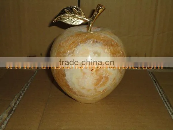 PAKISTAN SUPPLIER WHOLESALE 2017 NATURAL STONE ONYX APPLE WITH BRASS LEAF HANDICRAFTS photo-2