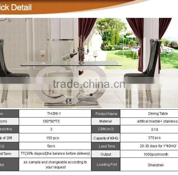 TH286-1 Modern Glass Top Stainless Steel Dining Table photo-6