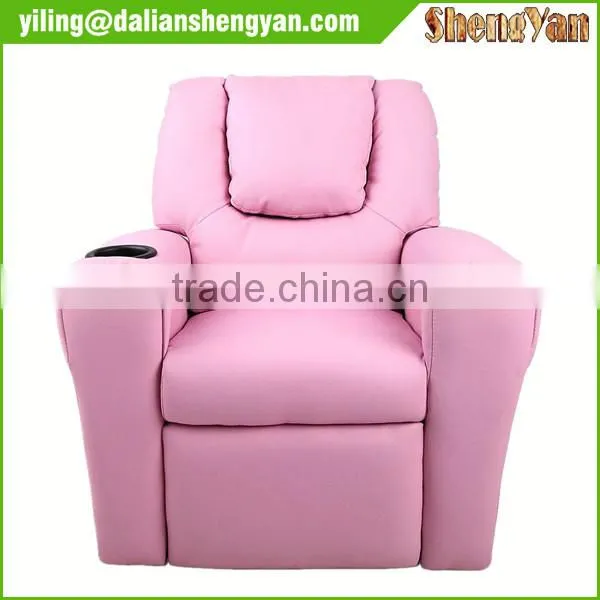 Personalized Hot Vinyl Kids Recliner With Cup Holder And Headrest Pink photo-2