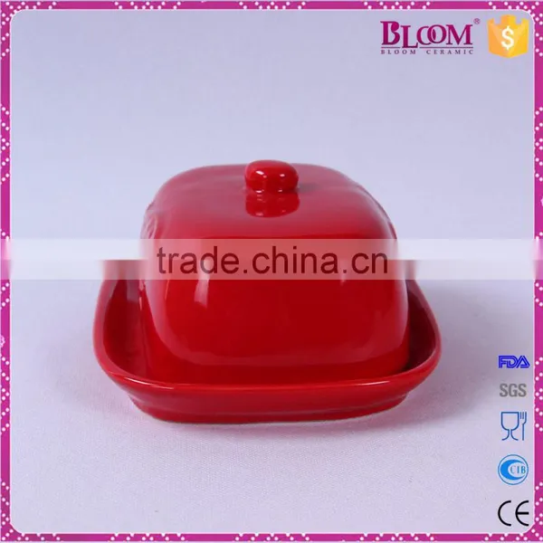 Red Glazed Ceramic Butter Dish for Tableware photo-2