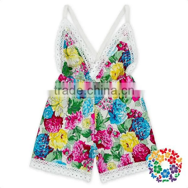 Florals Cotton Backless Lace Fringe Baby Clothes Romper Wholesale photo-2