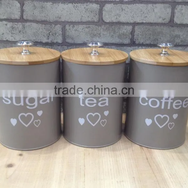 New Customized Pattern Kitchen Metal Caddy Tea Sugar Coffee Canister Jar With Bamboo Lid photo-2