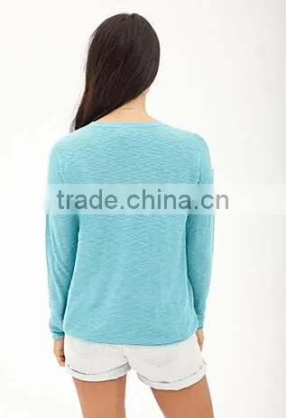 Simple Soft Slub 100% Cotton Round Neck Female Pullover Sweater photo-6