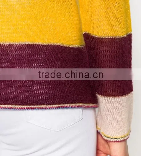 Hot Selling Rainbow Colorful Striped Pattern Cashmere Sweater Designs for Women photo-6
