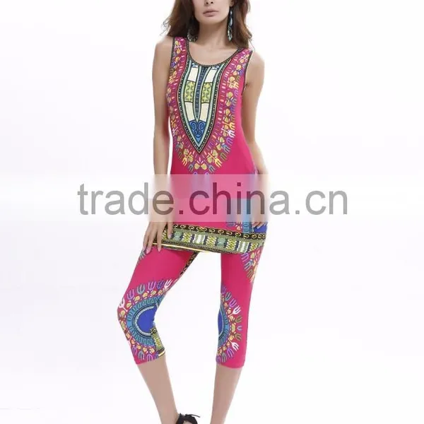 Summer African Women Clothing Set Sleeveless Vest Print Tank Top With Pants for Ladies S63042