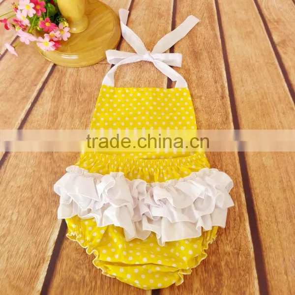 Yellow Polka Dot Wholesale Cotton Ruffled Bloomers Pakistan Baby Romper Clothing photo-2