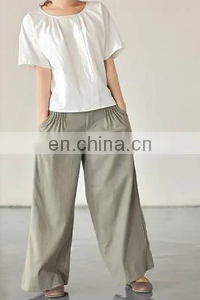 Lady's Woven Cotton/Linen Loose Pants