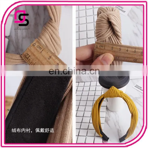 Han Edition of the New Hair Fabric Knitting Cross Knot Hair Hoop Wide Stripe
