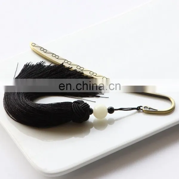 China Style Custom Engraved Logo Bookmarks Black Antique Metal Bookmarks With Fringe Decoration