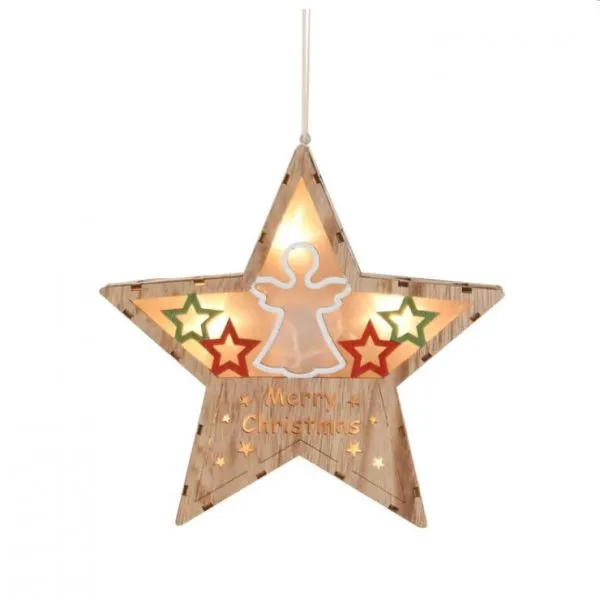 Hanging Wooden Crafts With Led Light Pendant Star House Wall Decor for Christmas Home Decoration photo-2