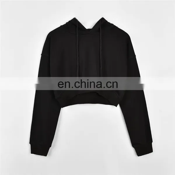 Hot Selling OEM Custom Logo 100 Cotton Terry Womens Blank Cropped Top Hoodie photo-6