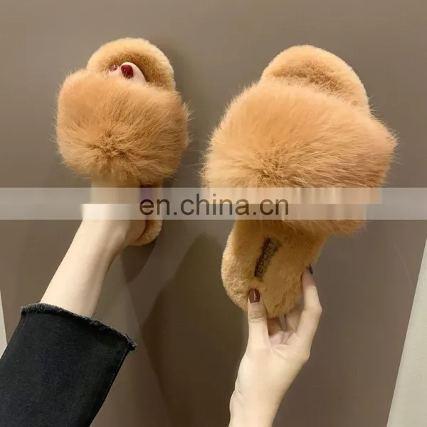 Amazon Wholesale Hot Sale Fashion Factory Price Furry Slides Ladies Faux Fur Fleece Open Toe Slippers Shoes photo-5