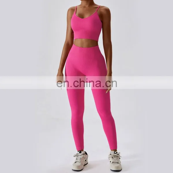 Ribbed High Support Sports Strapped Bras Wholesale Cross Back Adjustable Sling Yoga Tank Top photo-5