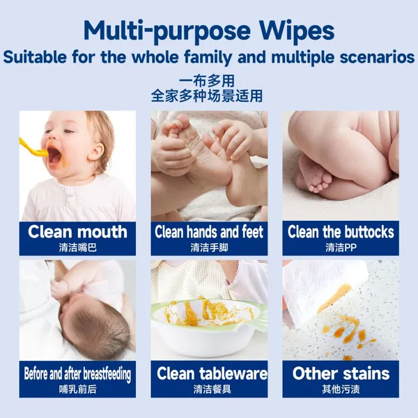 80 Sheets Large Size Pure Water Baby Wet Wipes, Thickened Portable Hand & Mouth Cleaning Wipes photo-2
