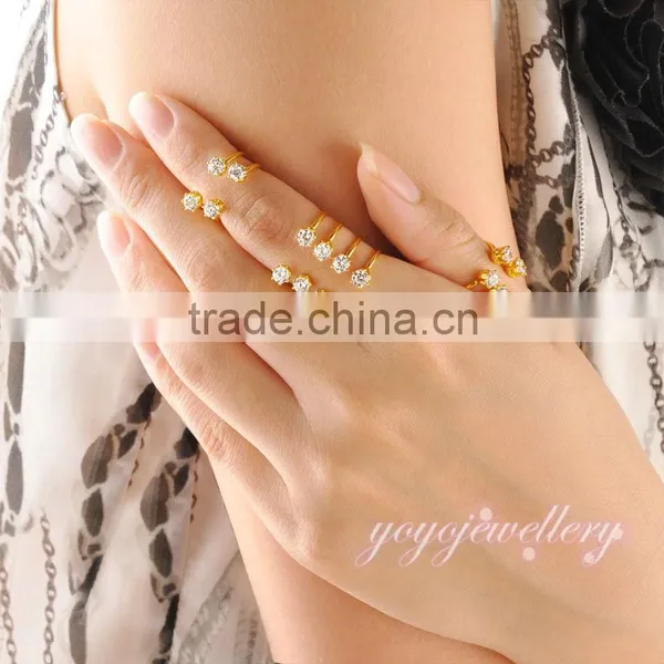 Newest Model 3 Sets Gold Plated Crystal Chain Finger Ring photo-5