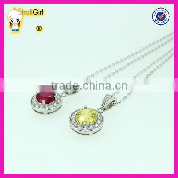 High Quality Women Bridal Silver Plated Red Ruby Zircon Round Necklace photo-3
