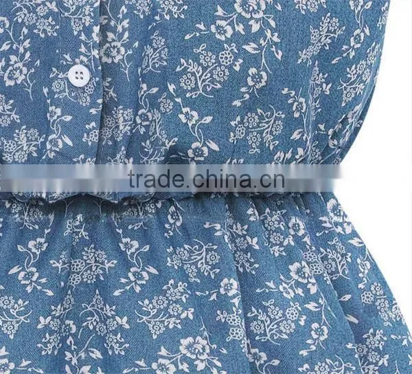 2014 New Design Denim Floral Print Sleeveless Dress , Polo Collar Dress photo-3