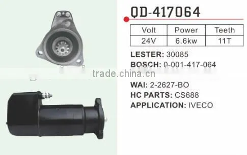 Iveco Starter Motor Lester 30085 Bosch 0-001-417-064 Woodauto STR22043 Wai 2-2627-BO HC Parts CS688