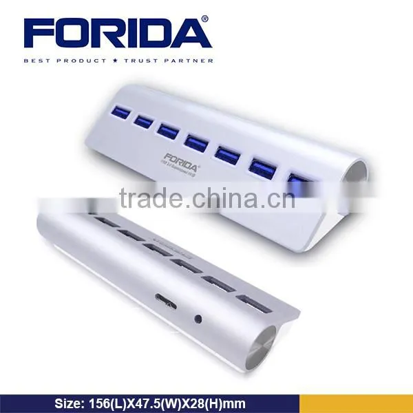 Forida New Design Usb Power Hub 7 Port Aluminum Case Hub Speed up to 5Gbps