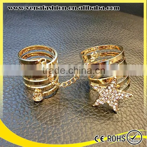 Star Double Finger Ring With Chain, Double Finger Chain Ring photo-4