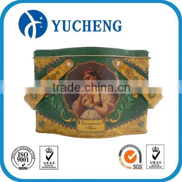 Wholesale Customized Print Vintage Lunch Tin Basket for Family With Handles