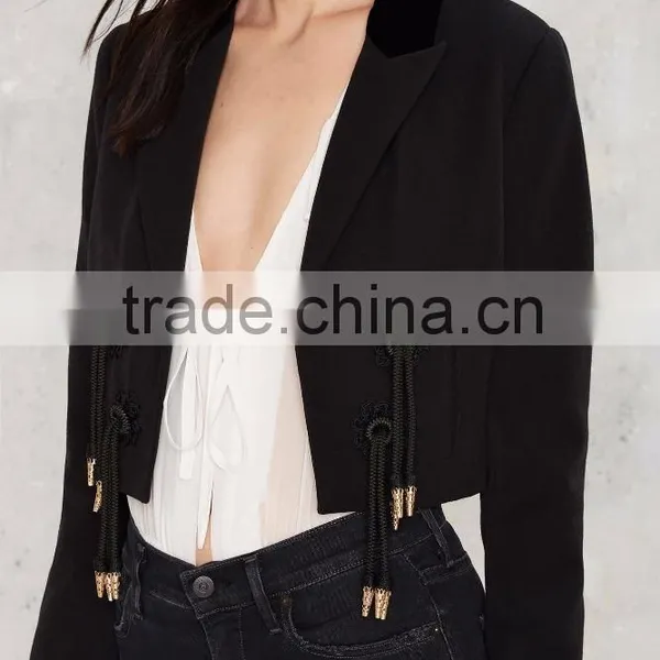 Latest Designs Plain Color Coat,Black Fancy Women Jacket 2016 photo-3