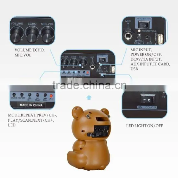 Hoxen 6.5" Hot-sale Portable Bluetooth Bear Speakers With FM Radio,USB,SD Play L-86A photo-3