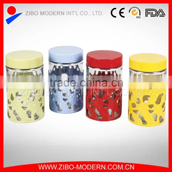 Hot Sale Set 4 Stainless Steel Coating Air Seal Decorative Large Glass Storage Jars photo-5