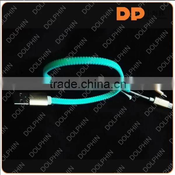 New 2016 Gold Plated USB 2.0 2 in 1 Zipper Glowing in the Dark USB Cable photo-2