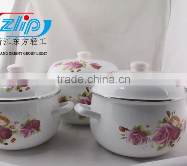 The Best Quality 3 Pcs Enamel Casserole With Metal Cover Beautiful Decal photo-4