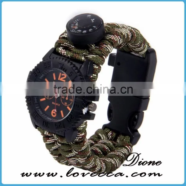 Multifuctional Paracord Survival Watch With Compass Whistle Fire Starter Watchband Bracelet Outdoor Activities Tool photo-5