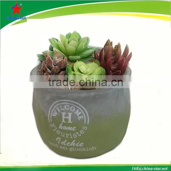 Round Cement Flower Pot With Carved Letters photo-3