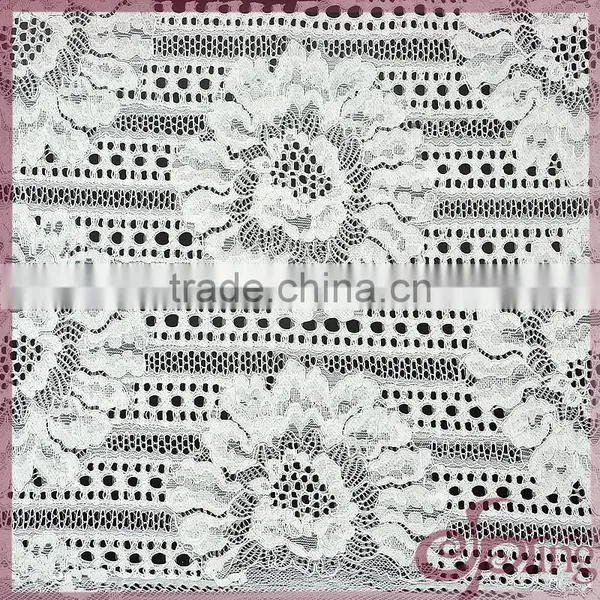 White Flower Design Jacquard Cotton Nylon Warp Knitting Fabric Cotton Lace Fabric for Dress photo-3