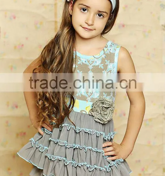 Sleeveless Printing Wholesale Clothing Children Frocks Designs Ruffle Dress photo-2