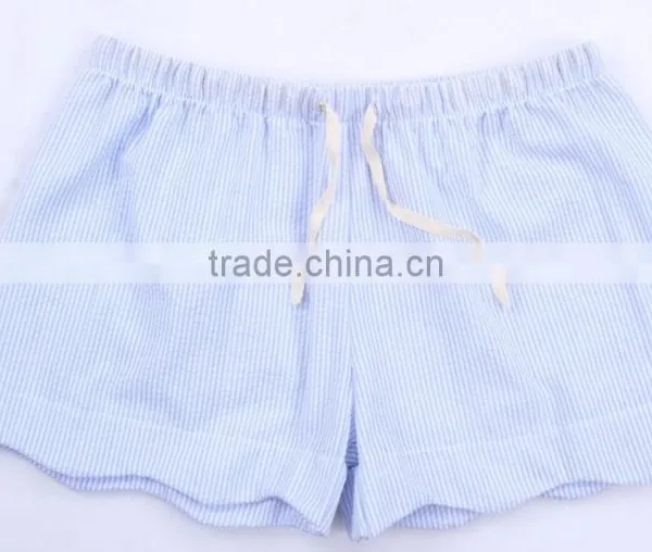 New Design Western Girls Summer Scalloped Seersucker Shorts photo-4