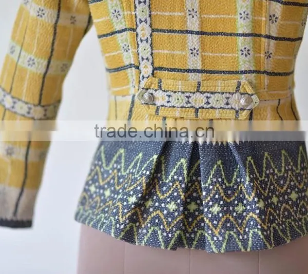 Handmade Vintage Kantha Boho Jacket in One of a Kind Yellowish Print ~ Small photo-6