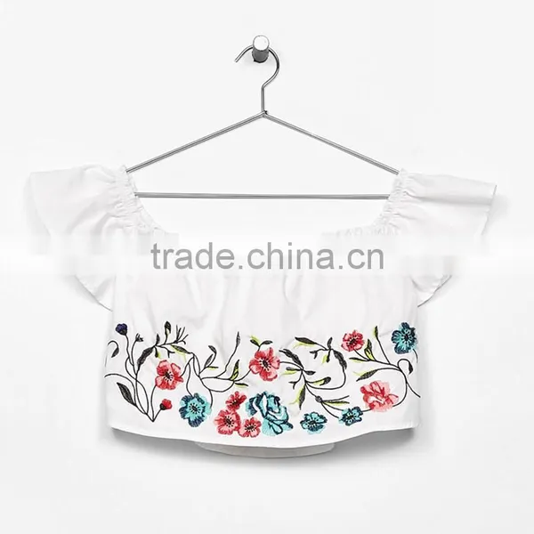 2017 OEM Woman Floral Embroidery Sexy Off-the-shoulder Top photo-5