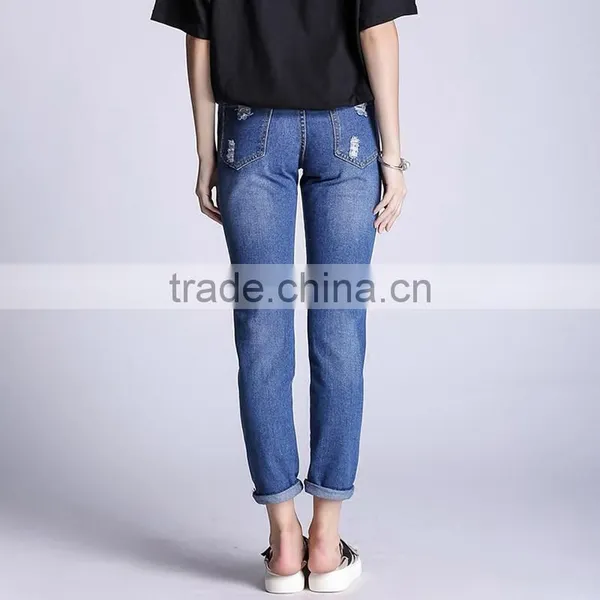 2017 Newest Ladies Plus Size Frayed Solid Jeans Pants photo-5